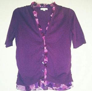 New York &Company Purple Floral Cardigan